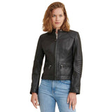 Slim and Smart Quilted with Zipper Pockets Sheepskin Leather Jacket Women