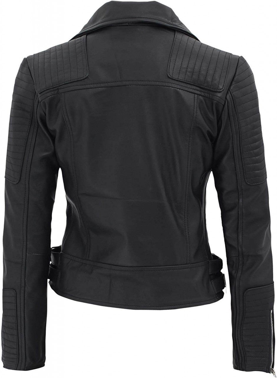 Black Leather Moto Jacket  Women's Asymmetrical Jacket