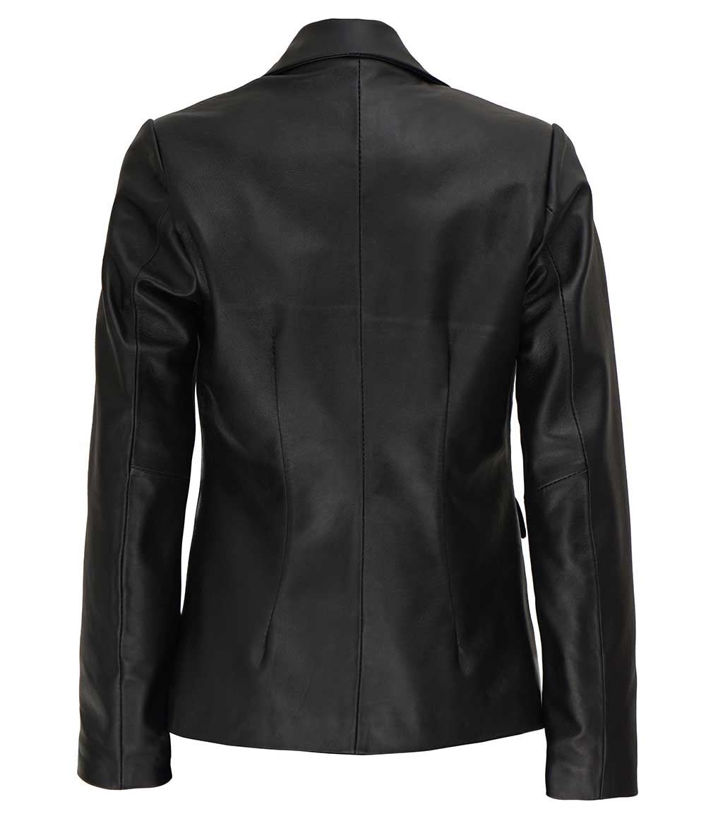 Black Leather Blazer Womens  One Button Coat