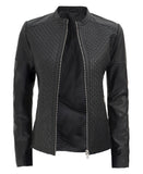 Black Textured Leather Jacket  Womens Slim Fit Jacket