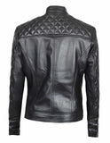 Black Leather Biker Jacket  Quilted Leather Jacket Womens