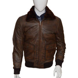 A2 Navy Distressed Brown Bomber Lambskin Leather Jacket