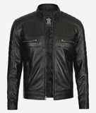 Austin Mens Lambskin Black Cafe Racer Leather Jacket