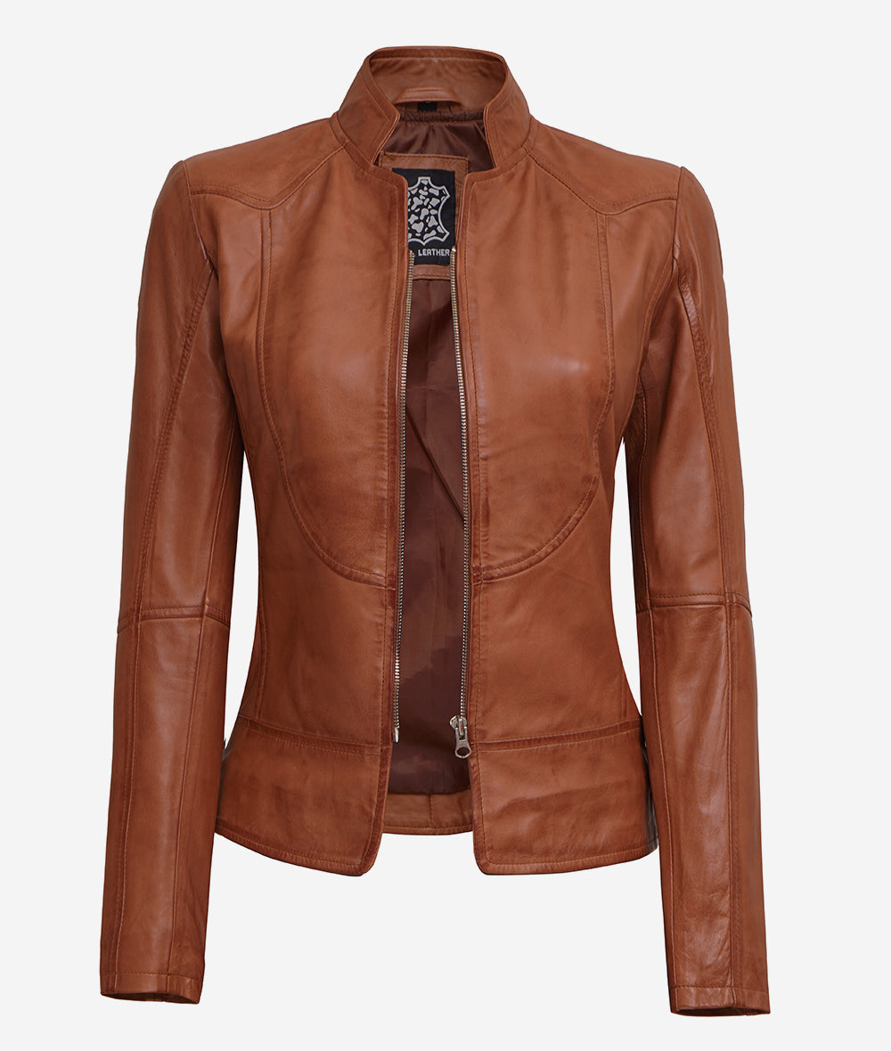 Slim Fit Leather Jacket  Womens Brown Leather Biker Jacket