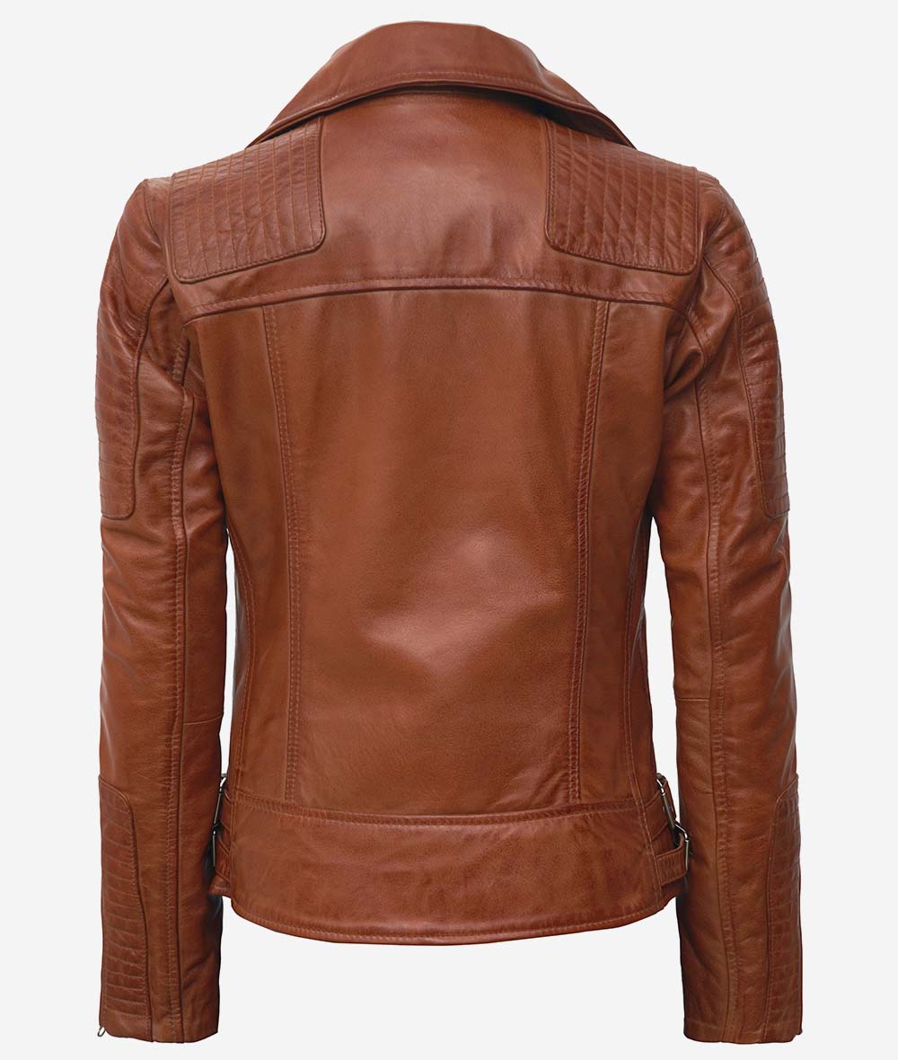 Asymmetrical Leather Biker Jacket  Womens Brown Jacket