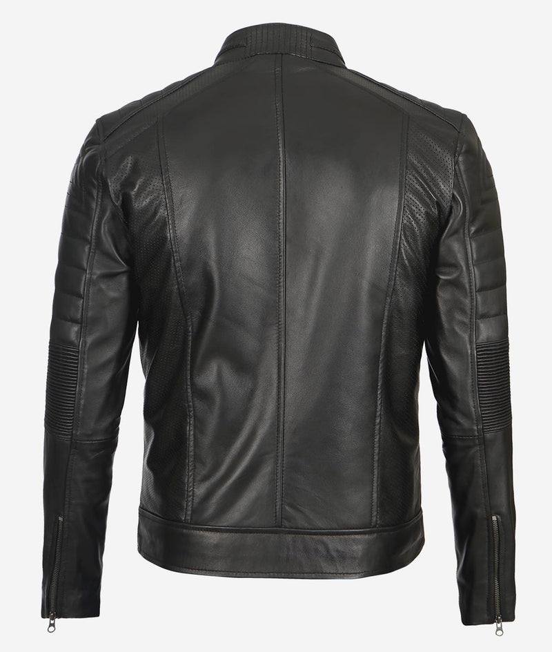Black Cafe Racer Leather Jacket