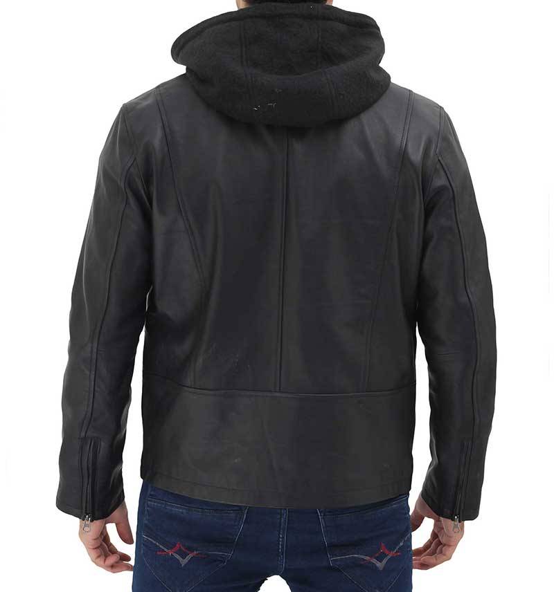 Jonathan Black Leather Jacket with Removable Hood Mens