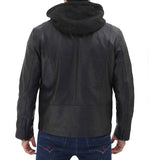 Jonathan Black Leather Jacket with Removable Hood Mens