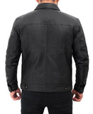 Mens Four Pocket Black Leather Trucker Jacket