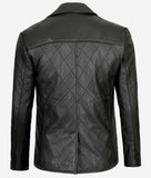 Elton Mens Diamond Stitched Black Leather Sports Coat