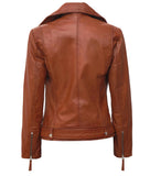 Asymmetrical Leather Biker Jacket Women  Brown Leather