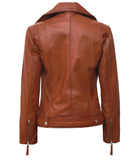 Brown Moto Leather Jacket Womens  Asymmetrical Style