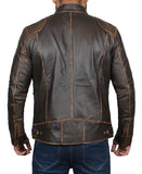 Dodge Vintage Brown Leather Cafe Racer Jacket