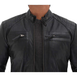 Cafe Racer Distressed Motorcycle Men Leather Jacket - Leather Jacket