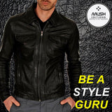 Casual Short Black Biker Leather Jacket for Men - Leather Jacket