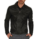 Casual Short Black Biker Leather Jacket for Men - Leather Jacket