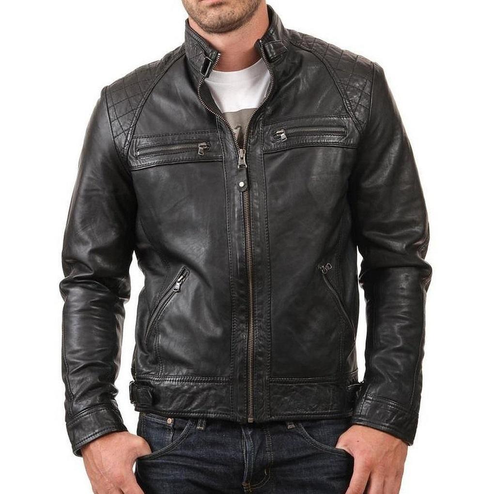 Reserve Hindley Stand Collar Leather Jacket In Black | MYER