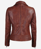 Brown Leather Biker Jacket  Women Asymmetrical Jacket