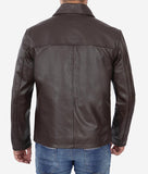 Mens Dark Brown Shirt Collar Cowhide Leather Jacket