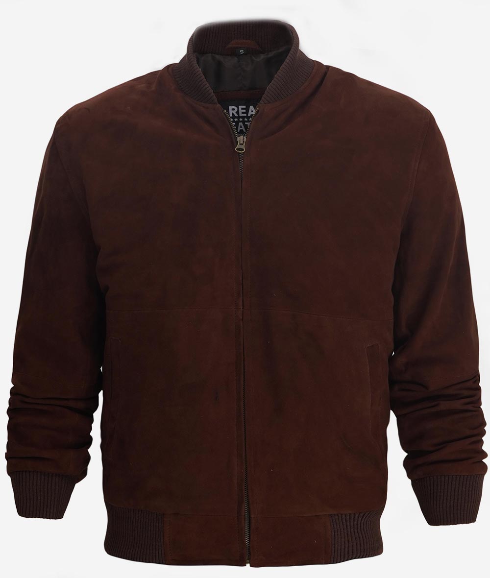 Men Dark Brown Leather Bomber Jacket