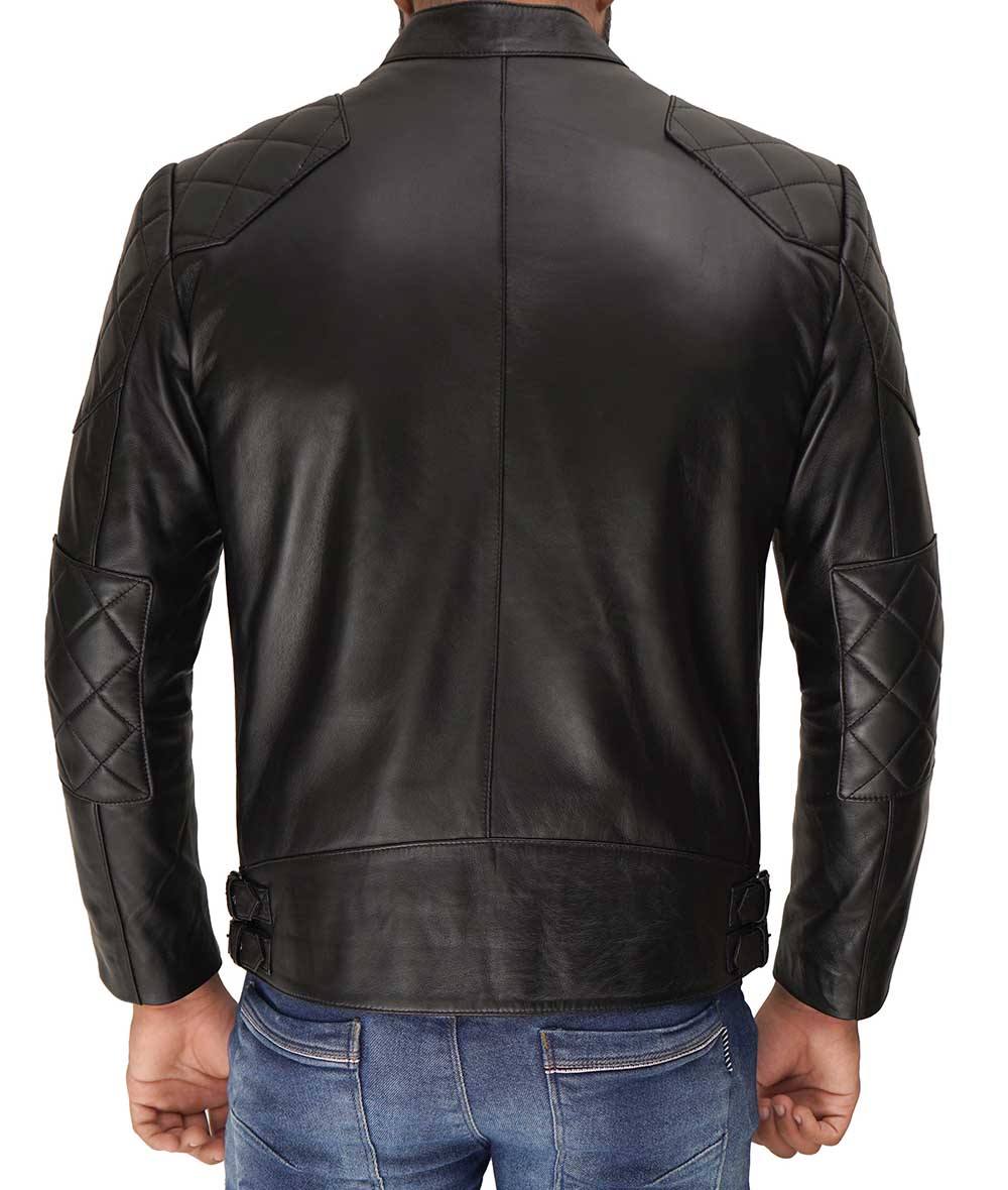 David Mens Black Leather Cafe Racer Jacket