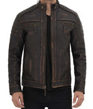 Mens Brown Four Pocket Distressed leather jacket