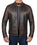 Dodge Vintage Brown Leather Cafe Racer Jacket