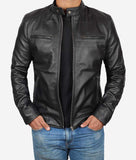 Dodge Mens Lambskin Black Cafe Racer Leather Jacket