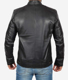 Dodge Mens Lambskin Black Cafe Racer Leather Jacket