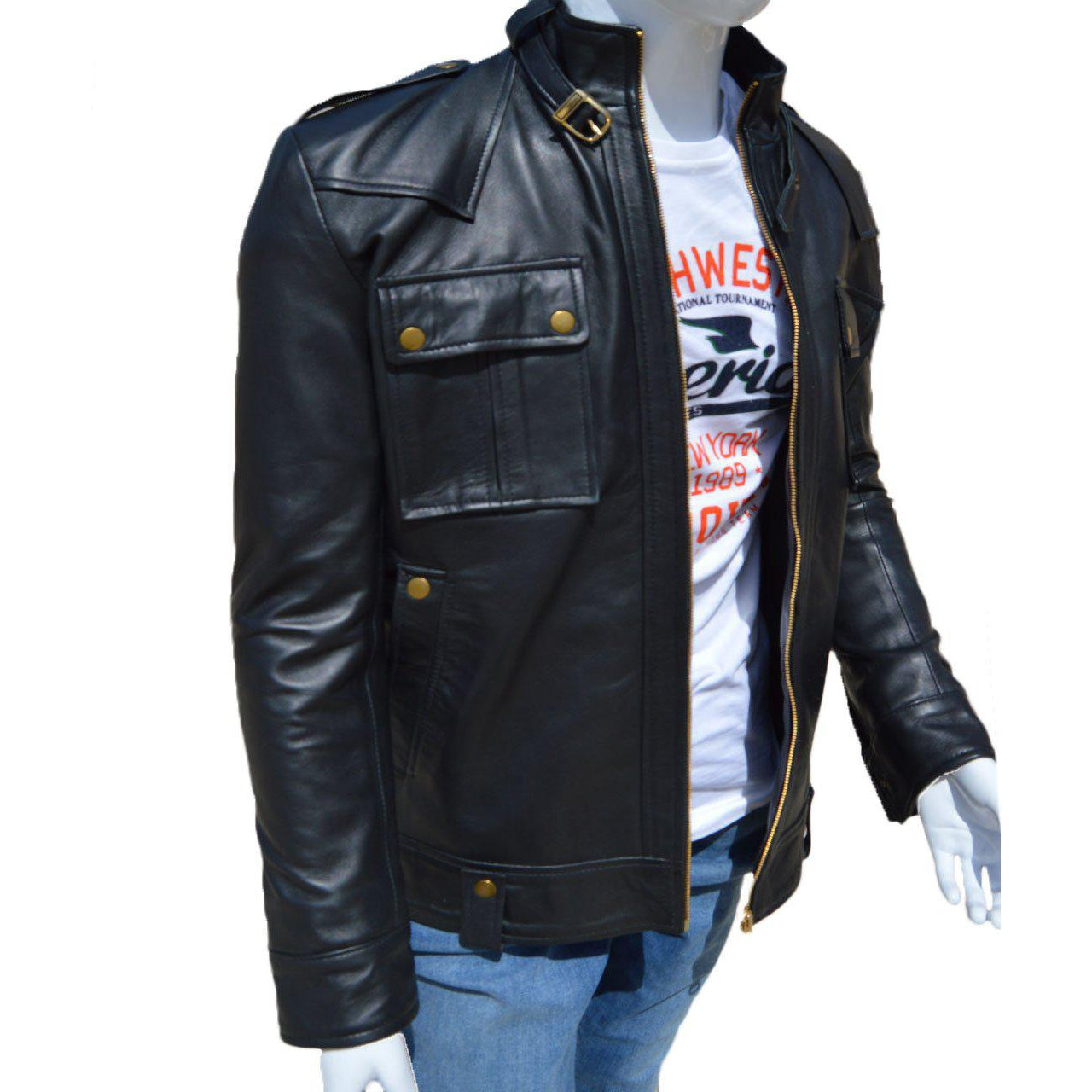 Black Stylish Leather Jacket with Front Pockets for Men - Leather Jacket