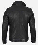 Mens Cafe Racer Washed Leather Jacket With Black Waxed