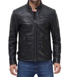 Mens Black Cafe Racer Leather Jacket With Padding