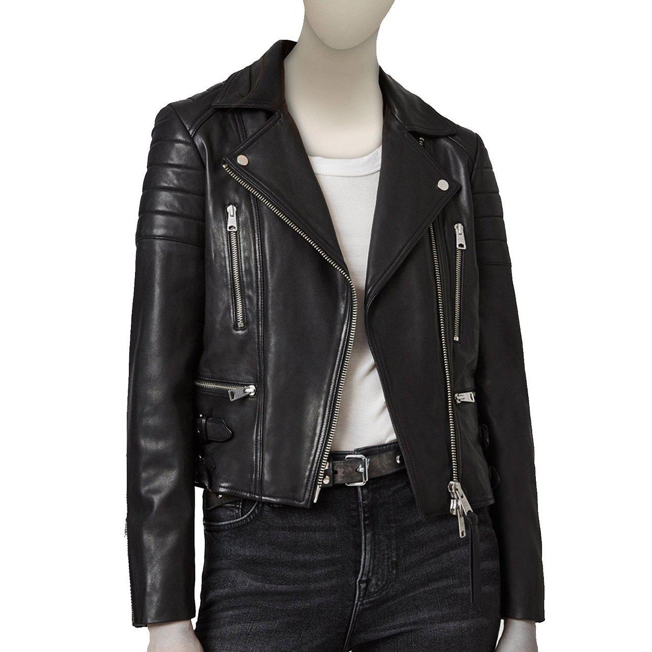 BIKER LEATHER JACKET WITH LINING ON SLEEVES FOR WOMEN - Leather Jacket