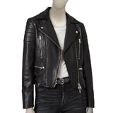 BIKER LEATHER JACKET WITH LINING ON SLEEVES FOR WOMEN