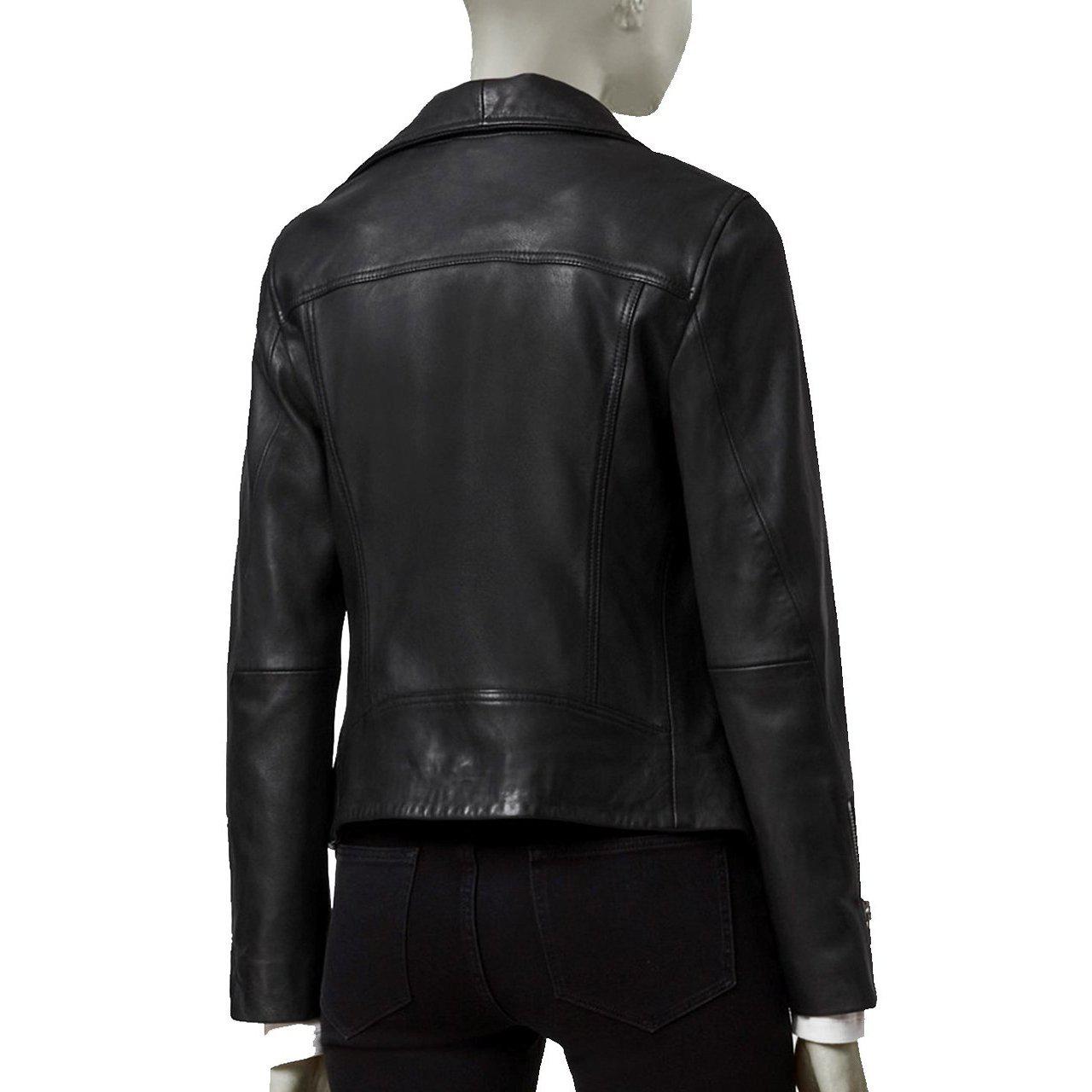 WOMEN LEATHER JACKET WITH LONG COLLAR AND ZIPPER SLEEVES - WOMEN LEATHER JACKET - Leather Jacket