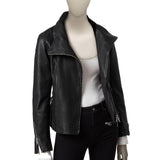 WOMEN LEATHER JACKET WITH LONG COLLAR AND ZIPPER SLEEVES - WOMEN LEATHER JACKET - Leather Jacket