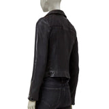 BIKER LEATHER JACKET WITH SQUARE PATTERN ON SHOULDER FOR WOMEN - Leather Jacket