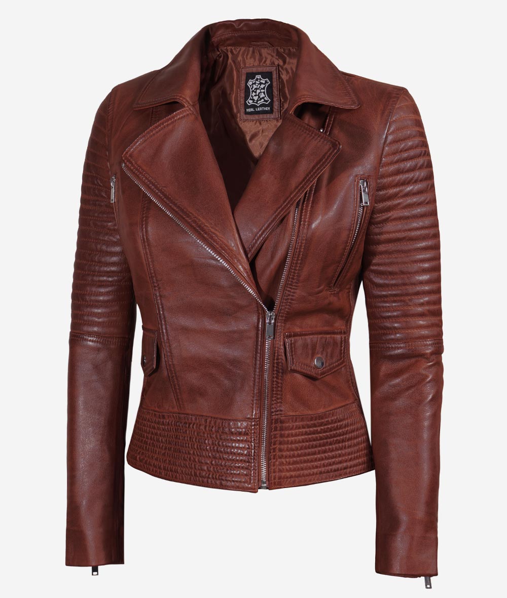 Brown Leather Biker Jacket  Women Asymmetrical Jacket