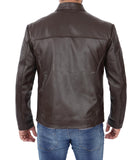 Mens Dark Brown Cowhide Leather Cafe Racer Jacket