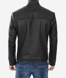 Black Snap Button Collar Cowhide Jacket Mens