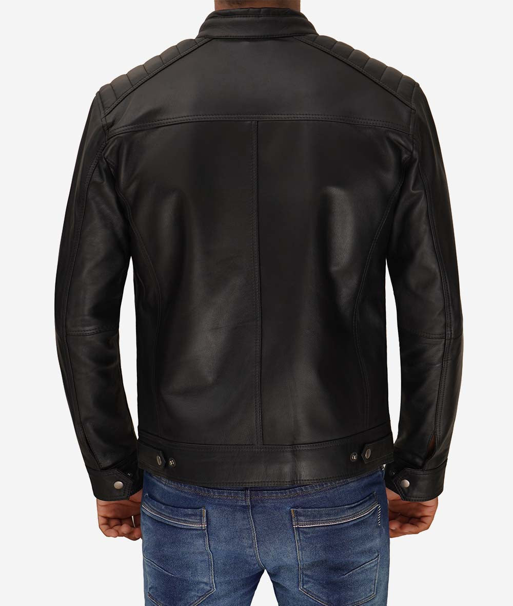 North Carolina Mens Leather Padded Black Biker Jacket