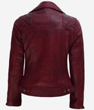 Womens Maroon Leather Biker Jacket  Moto Jacket