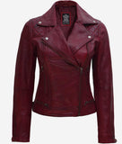 Womens Maroon Leather Biker Jacket  Moto Jacket