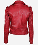 Womens Asymmetrical Leather Red Biker Jacket