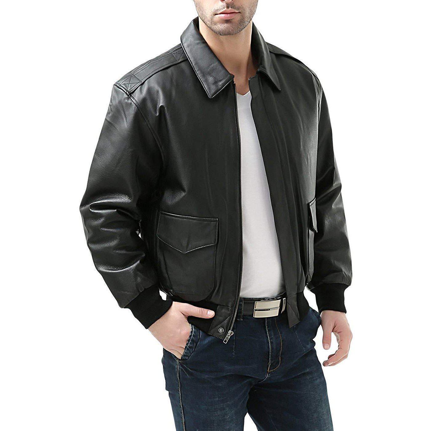 Slim Fit Black Leather Jacket Mens