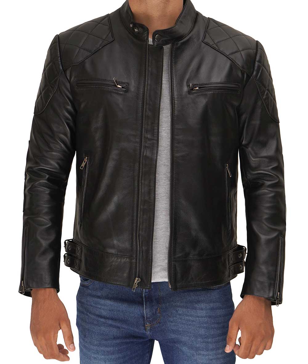 David Mens Black Leather Cafe Racer Jacket