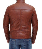 Mens Tan Leather Cafe Racer Jacket