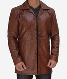 Mens Brown 3  4 Length Leather Coat