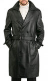 Augusta Double Breasted Black Lambskin Trench Leather Overcoat Mens