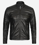 Austin Mens Lambskin Black Cafe Racer Leather Jacket